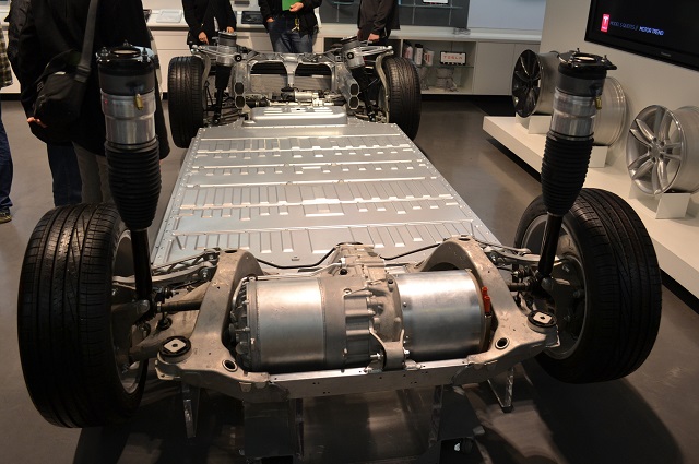 Base of Tesla electric car